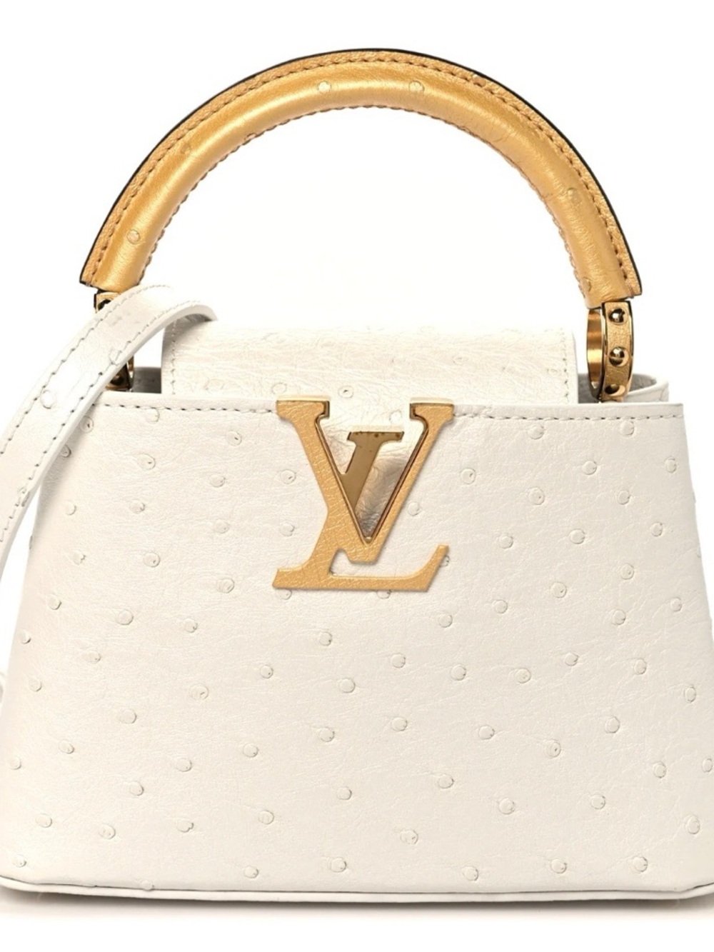 Louis Vuitton White Ostrich Mini Top Handle Bag with Gold Hardware
